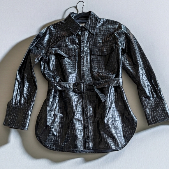 Zara Jackets & Blazers - Like New Zara Faux Leather Crocodile Texture Jacket with a matching belt.